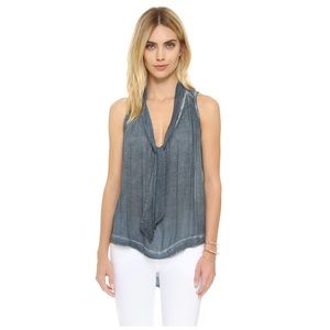 Free People Tie Front Top in Washed Blue